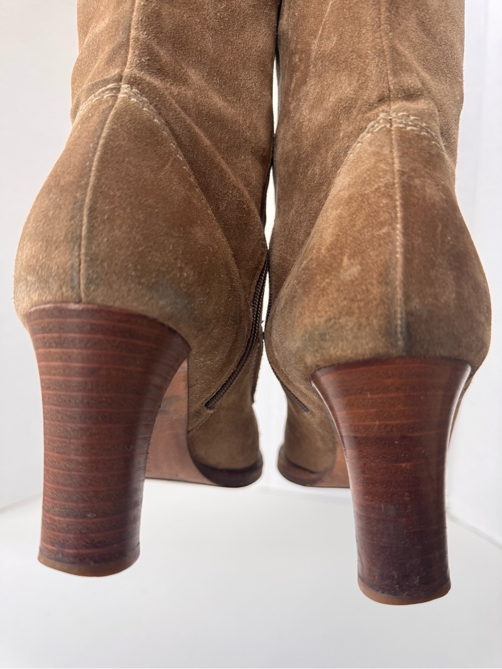 vintage 90s ralph lauren blue label tan suede tall heel boots size 8 *Flaws - Picture 7 of 15